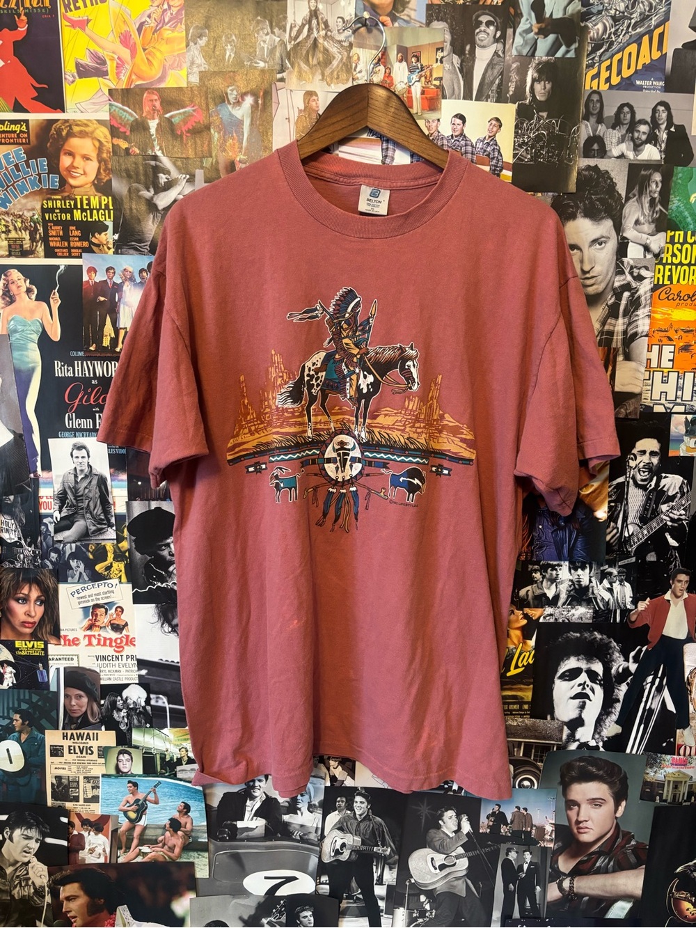 Vintage-Inspired Native Rider Graphic Tee - Dusty Rose